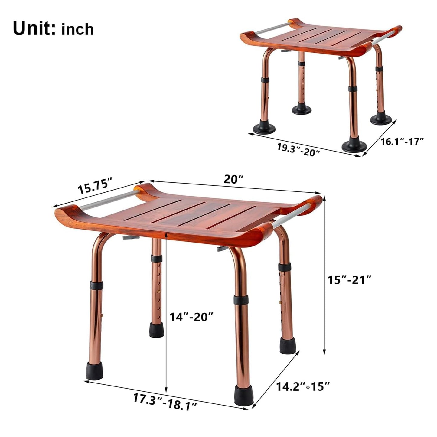 Shower Chair, Teak Shower Bench, Shower Stool for Inside Shower, Shower Chair for Elderly and Disabled, Shower Seat, Portable, with Handles, Height Adjustable