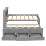 Twin Size Platform Bed with Storage Headboard, Twin Size Platform Bed with TwinSize Trundle and 3 Drawers&USB,Solid Wood Bed Frame with Storage Kids,No Box Spring Needed. (Gray) Bellemave