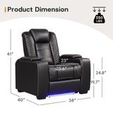 ANJ Power Recliner Home Theater Seating, Electric Recliner Chair with Adjustable Headrest,PU Leather Dual Motor Movie Reclining Chairs with Cup Holders LED Lights,USB Port,Hidden Arm Storage (Black) ANJ