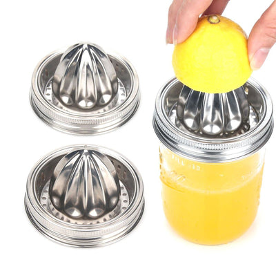Mason Jar Stainless Steel Juicer Lid (2 Pieces), Citrus Reamer for Wide Mouth Mason Jar Lemon Juicer Manual Citrus Juicer.