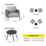 EAST OAK Life Chatter 3-Piece Patio Bistro Set, 2 Armchairs with Thick Cushion & Coffee Table，Deep Seating Patio Furniture for Garden Porch Balcony, Earth Black & Misty Grey EAST OAK