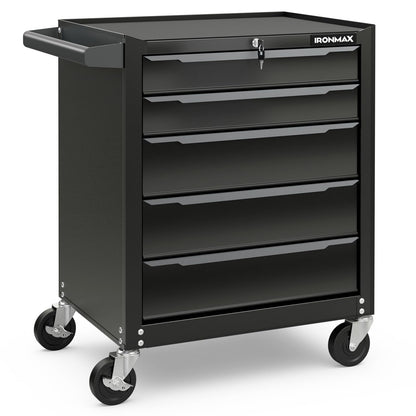 Goplus Rolling Steel Tool Chest, 5-Drawer Tool Storage Cabinet with Hanging Holes, Central Keyed Locking System, Ball-Bearing Slides & Lockable Wheels, Tool Organizer Box for Garage & Repair  - WoodArtSupply