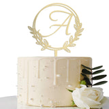 Vinisong Personalized Initial Letter A Golden Cake Topper Wooden Cake Decoration Wreath Cake Topper Perfect for Birthday Rustic Wedding Anniversary Keepsake Party Decoration Vinisong