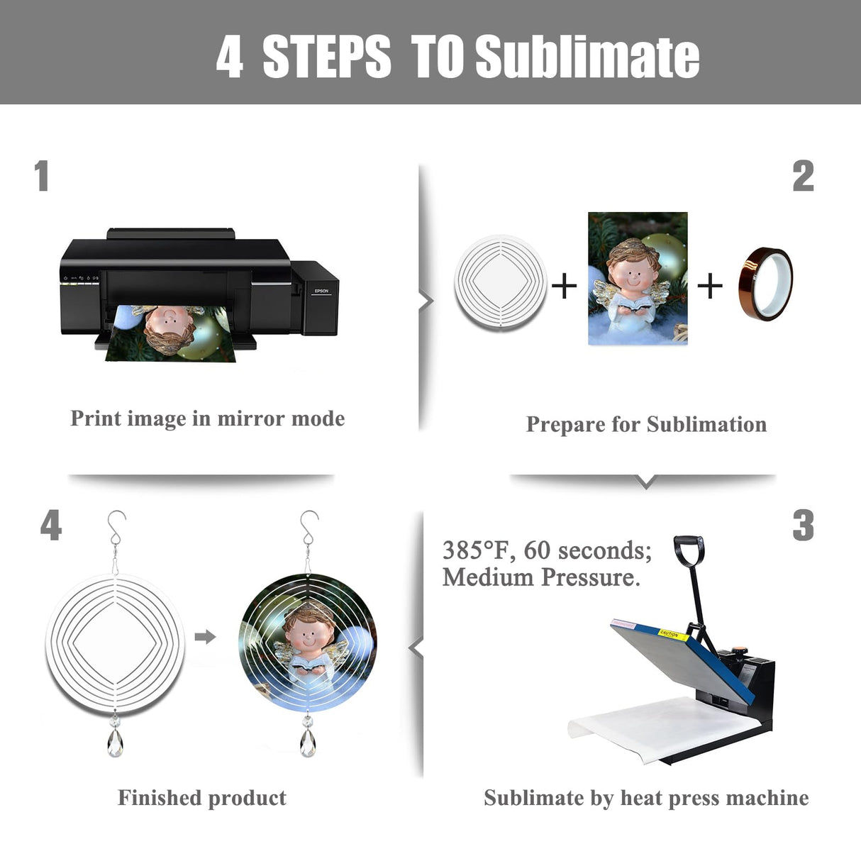 4Pack 8inch Sublimation Wind Spinner Blanks 3D Aluminum Metal Wind Sculpture Kinetic Spinners for Yard and Garden Indoor Art Ornaments Hanging Decoration (Geometric) WindMage