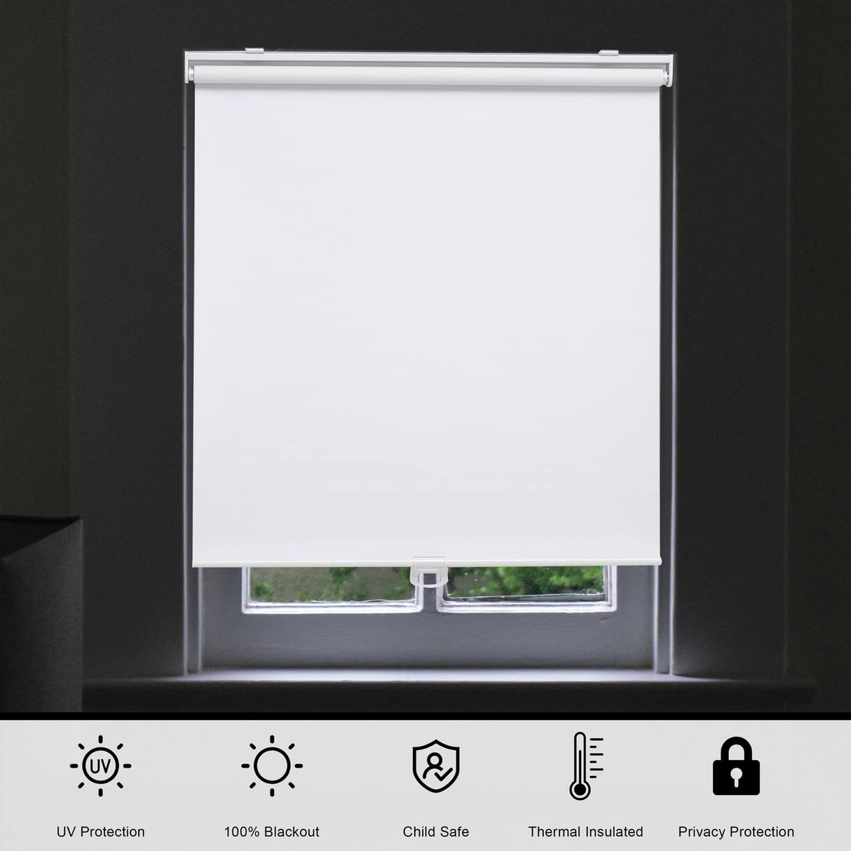 Sunoff Blackout Roller Shades Blinds Cordless for Windows Pull Down Room Darkening Door Blinds with Thermal Insulated Easy to Install for Living Room,Bedroom,Home,Office Bathroom White 33" W x 72" H sunoff