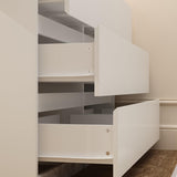 Hitow 6 Drawer Double Dresser with Makeup Vanity Desk, Deformable Wood Dresser Chest with Multifunctional Tabletop, Storage Chest of Drawers for Bedroom, White (51.2" W x 15.7" D x 31.5" H)