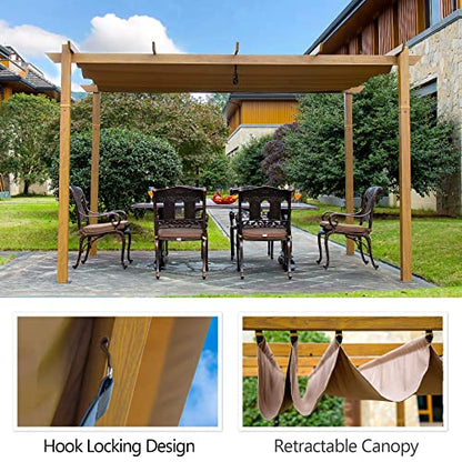 Domi Outdoor Living 10’ X 13’ Outdoor Retractable Pergola Garden Pergola Patio Grill Gazebo with Heavy Duty Grape Trellis Sunshade Cover for