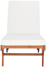 SAFAVIEH Outdoor Collection Newport Natural/ Beige Cushion Built-in Side Table Adjustable Chaise Lounge Chair Safavieh