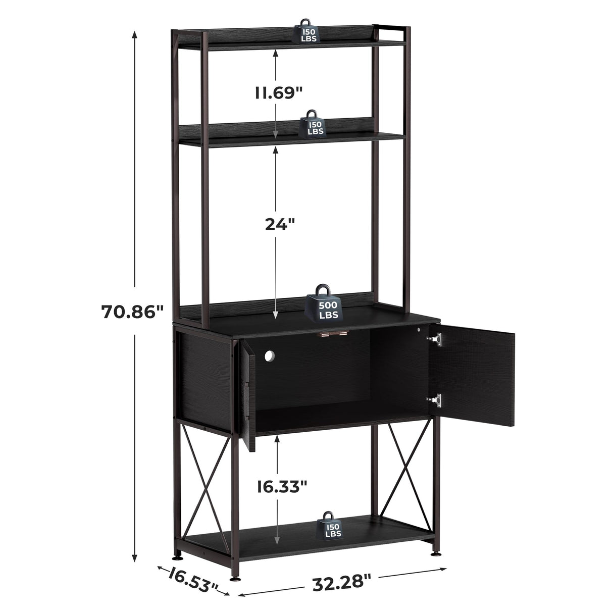 Herture 20-29 Gallon Fish Tank Stand, Aquarium Stand with 2 Shelves and Cabinet Accessories Storage, for 20 Gallon Long Aquarium, Metal Frame 32.28" L*16.53" W PG03YGB Herture