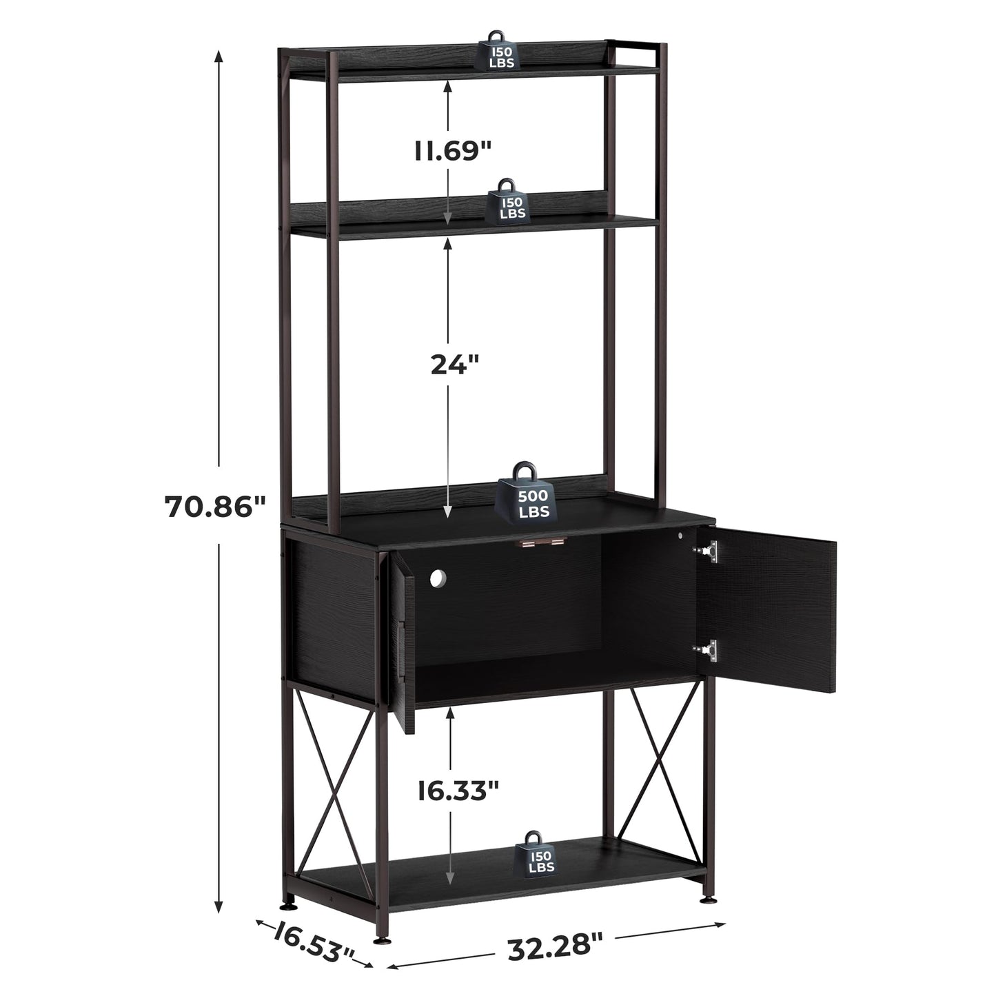 Herture 20-29 Gallon Fish Tank Stand, Aquarium Stand with 2 Shelves and Cabinet Accessories Storage, for 20 Gallon Long Aquarium, Metal Frame 32.28" L*16.53" W PG03YGB - WoodArtSupply