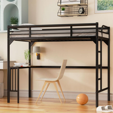 HomJoones Metal Loft Bed,Metal Twin Loft Bed Frame,Mattress Foundation,Space-Saving,Noise Free, for Adults/Teens,No Box Spring Needed,Easy Assembly,Twin (Black) HomJoones