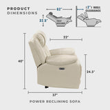 Lexicon Wall Hugger Power Double Reclining Sofa with Center Drop-Down Table, Faux Leather Home Theater Seating with LED Lighting/USB Charging Ports/Wireless Charger/Cup Holders, Magazine Pocket, Beige Lexicon