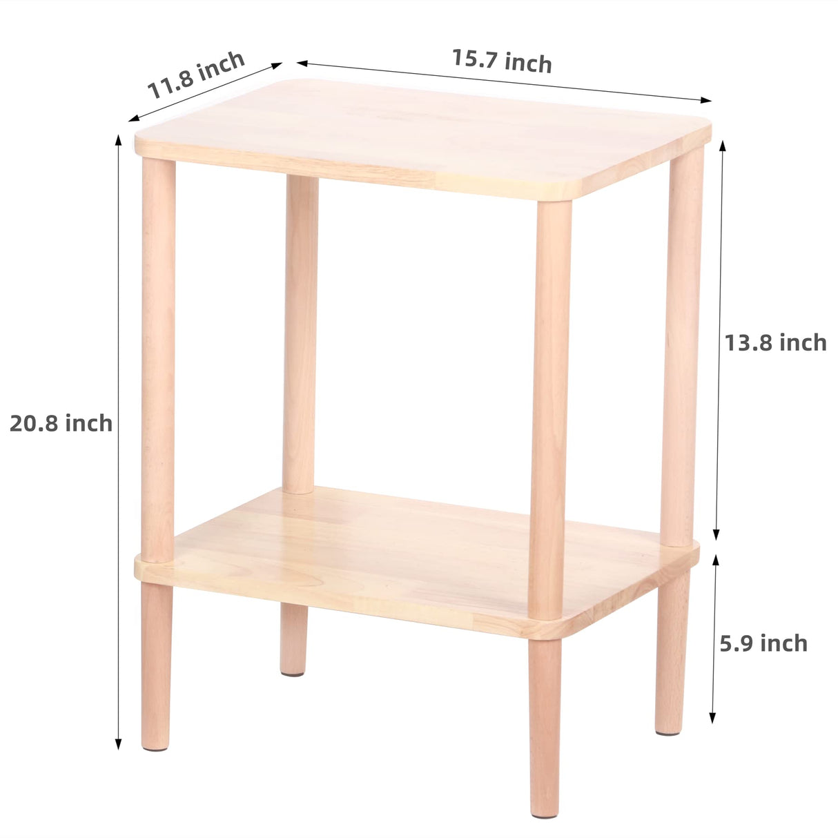 LUCKNOCK Side Table, 2-Tier Solid Wood End Table with Storage Shelf, Slim Nightstand Bedside Table for Small Spaces, Bedroom, Living Room, Entryway, Farmhouse, No-Tool Assembly. LUCKNOCK