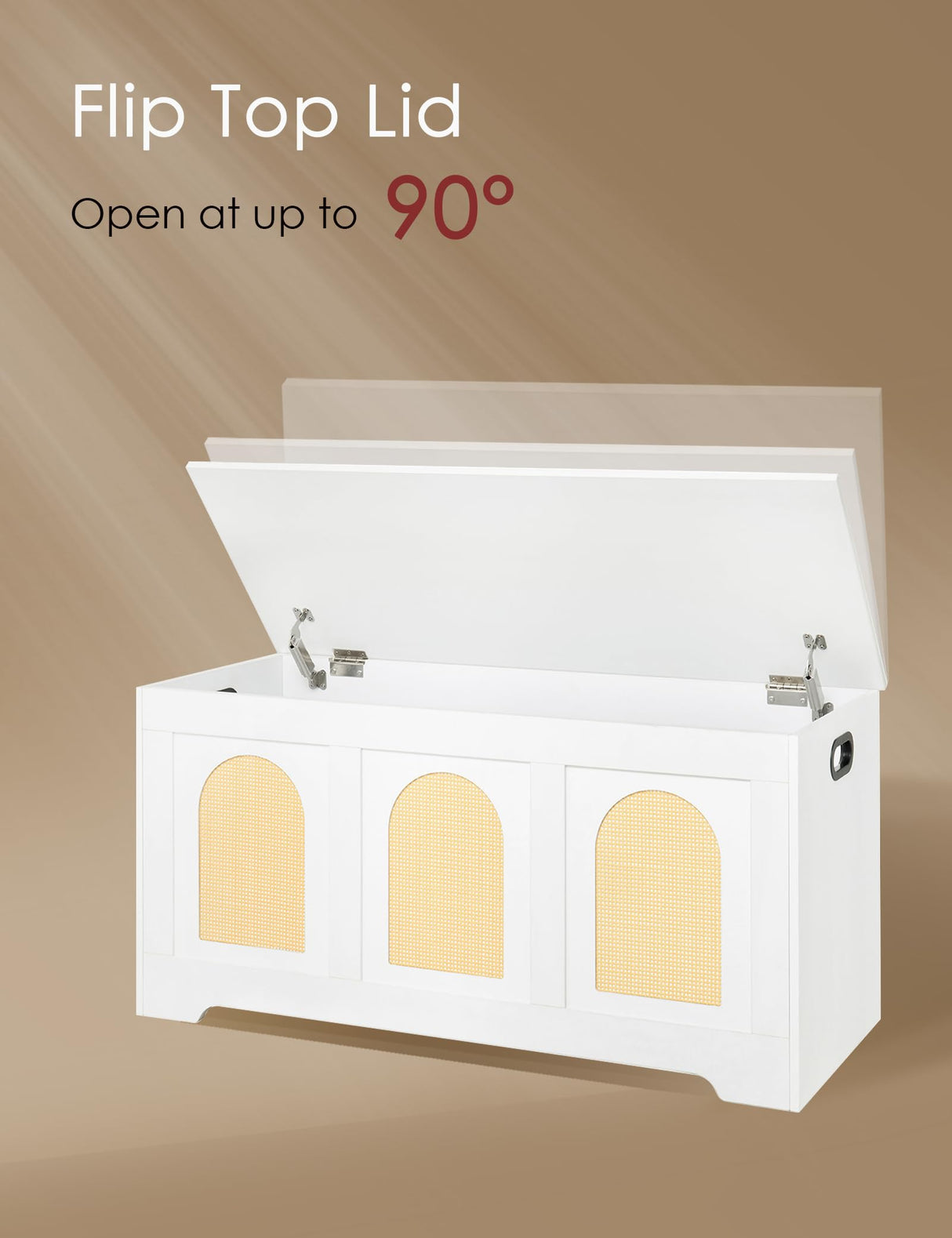 DINZI LVJ Storage Chest, 39.4" Rattan-Like Storage Box with 2 Safety Hinges, Wooden Entryway Shoe Bench with Flip-Top, Trunk for Living Room, Bedroom, Easy Assembly, White and Natural DINZI LVJ