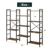 GRUSIGN Triple 4 Tier Book Shelf, Modern Bookcase Shelf, Freestanding Large Display Shelves for Living Room/Office/Garage, Stable Large Bookshelf with Storage for Books/Lego/Plants, Rustic Brown GRUSIGN