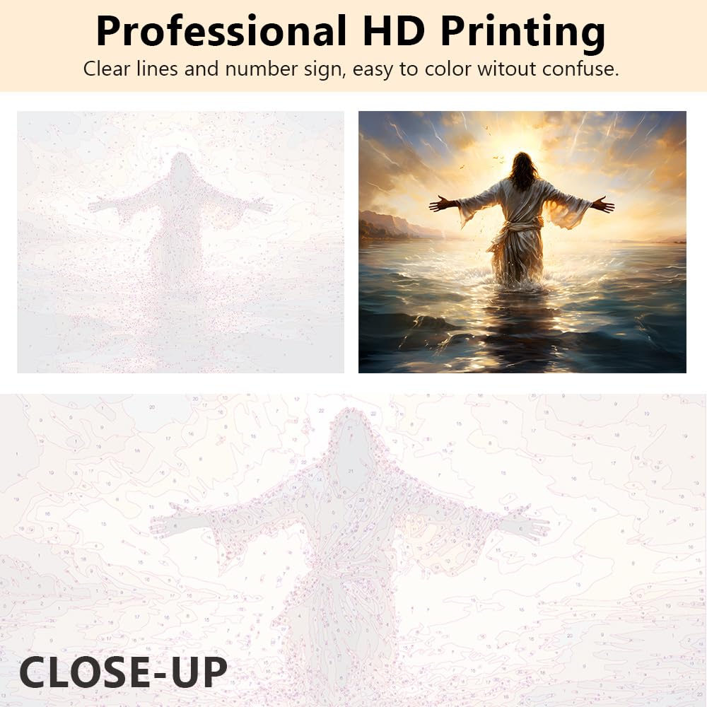 TUMOVO Paint by Numbers Kit for Adults Jesus Christ Walking on Water DIY Paint by Numbers for Adults Calming The Storm Oil Painting with Brushes Art Crafts Framed 16x20 in TUMOVO