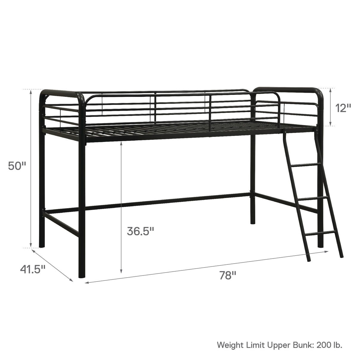 DHP Jett Junior Twin Metal Loft Bed, Black DHP