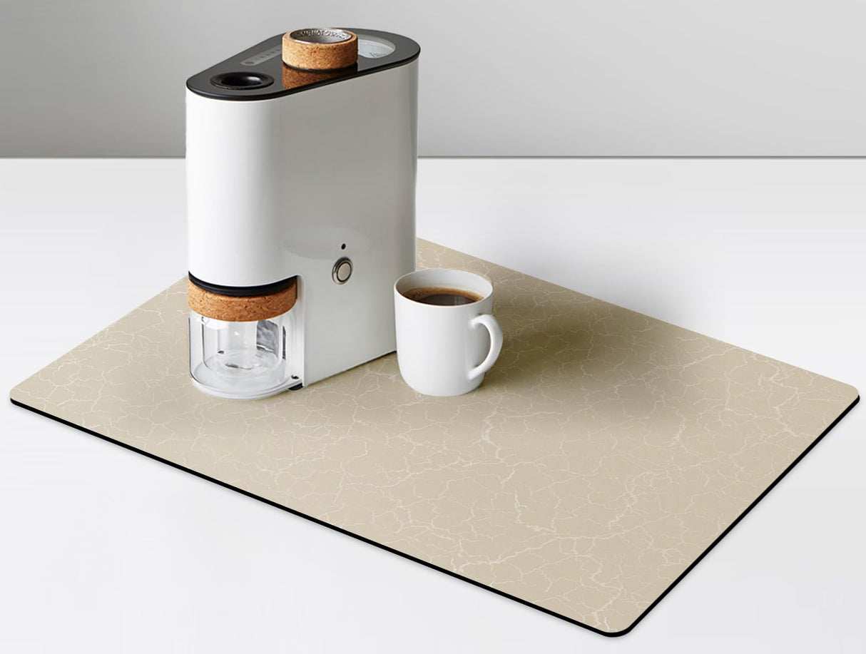 Coffee Maker Mat for Countertops, Coffee Bar Accessories Fit Under Coffee Machine Mat 19"x12"Rubber Backed Coffee Pots - Table Mat Under Appliance, Kitchen Counter Coffee Dish Drying Mat, Marble Beige Golener