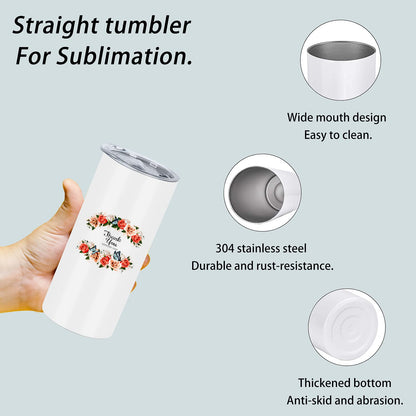 Wzaytia 15 Oz Sublimation Tumblers Blank (8 Pack), Skinny Straight Kids Sublimation Tumblers Bulk, Individually Gift Boxed, White Tumblers Sublimation