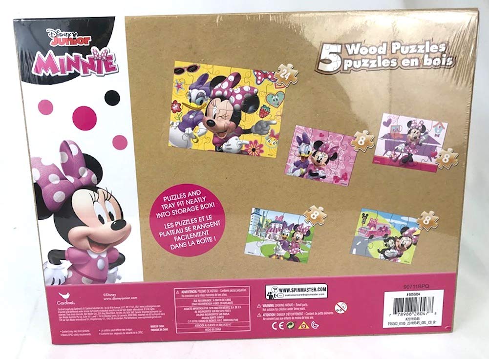 Disney Minnie Mouse 5 Wood Jigsaw Puzzles in Wood Storage Box Disney