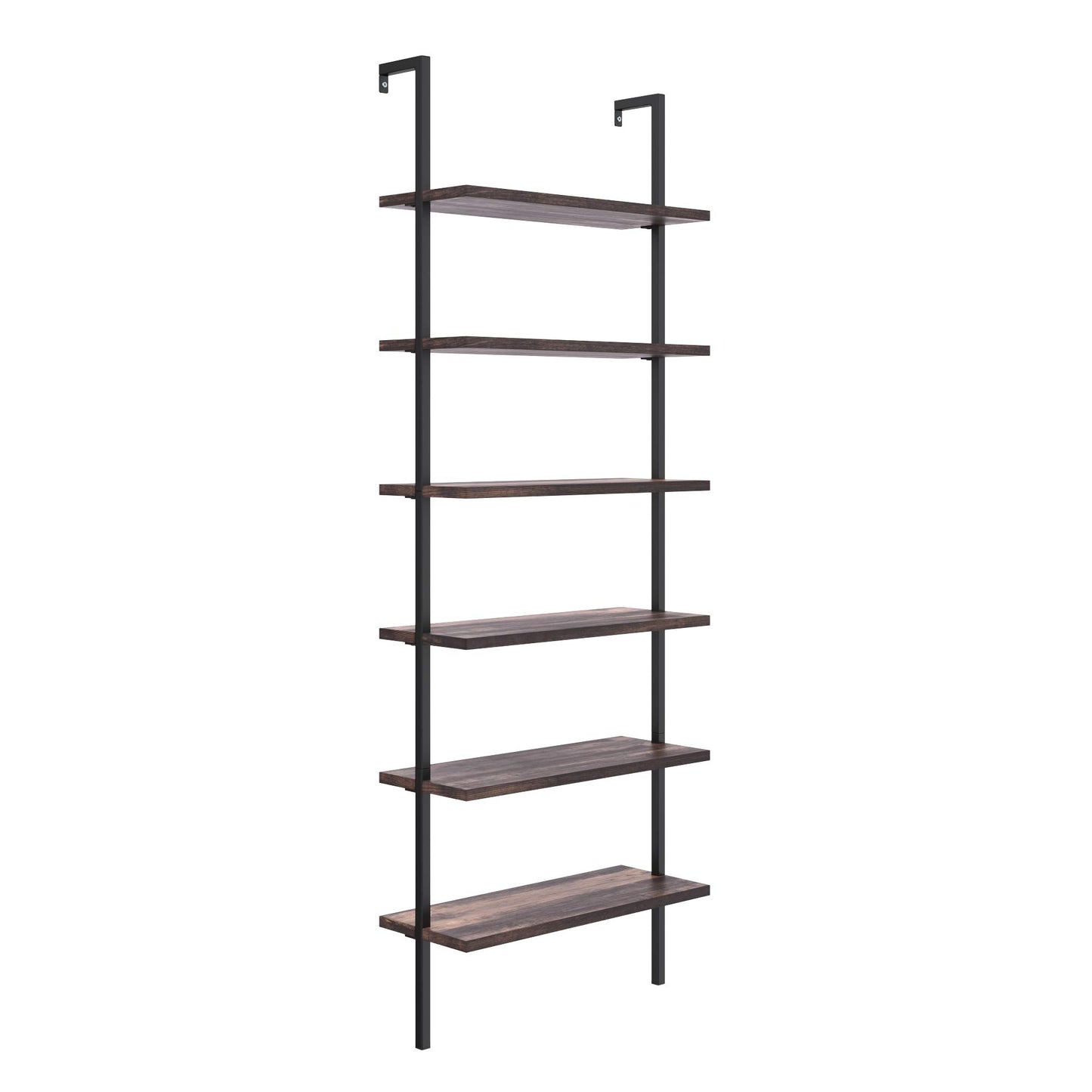 Nathan James Theo 6-Shelf Industrial Wall Mount Bookshelf in Nutmeg and Matte Black - WoodArtSupply