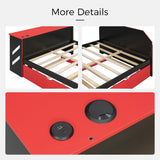Hennhari Full Size Bed with Twin Trundle and Charging Station, Gaming Flair Wood Bed Frame with Desk and USB Charging for Bedroom or Study Rooms, No Box Spring Needed (Red) Hennhari