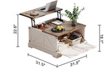 ChooChoo Farmhouse Coffee Table with Hidden Storage, Large Square Center Coffee Table with Lifting Top and Flip Drawer, Wood Rustic Cocktail Coffee Table for Living Room, Soft White ChooChoo
