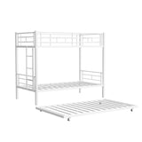 Zyerch Twin Over Twin with Trundle Bunk Bed Frame,Heavy Duty Solid Metal Bunkbed with 2 Ladders and Guardrail,Convertible Bunk Beds,No Box Spring Needed Twin Over Twin Beds Frame for Adults,White Zyerch