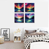 FQOVKYN 4 Pack Landscape Paint by Number for Adults Framed Canvas, DIY Aurora Arts and Crafts for Adults Beginner with Paint Brushes, Acrylic Paint Set for Home Wall Decor, 8 * 8 Inch FQOVKYN