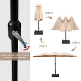 Bigroof 15ft x 9ft Patio Double-Sided Umbrella with Base & Crank, Extra Large Rectangular Outdoor Umbrella for Patio, poolside Lawn & Garden, Beige Bigroof