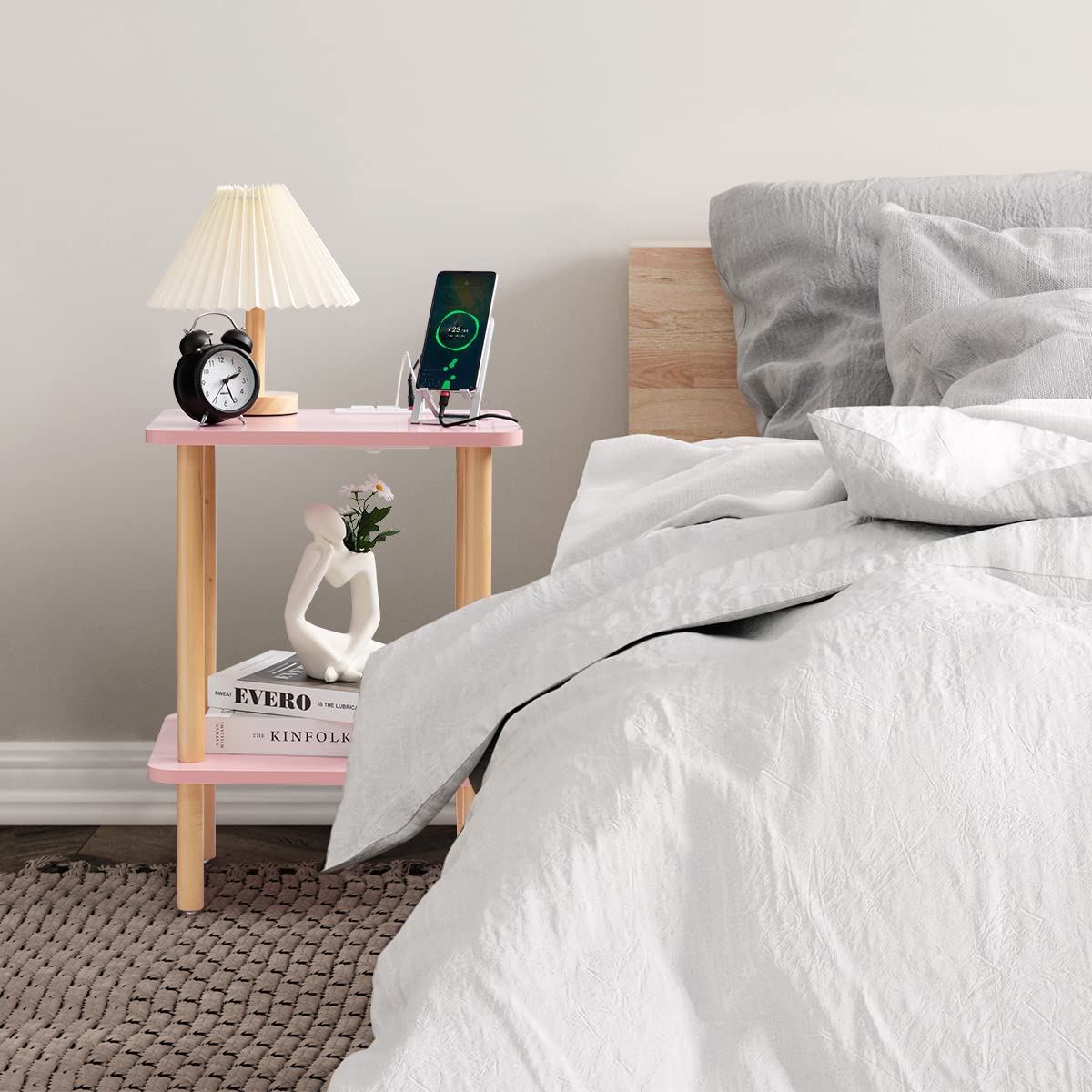 FORAOFUR Side Table with Charging Station, Small Side Table with 2 USB Ports and Outlets, Small End Tables for Small Spaces in Living Room, Bedroom & Nursery, 2 Tier Small Nightstand FORAOFUR