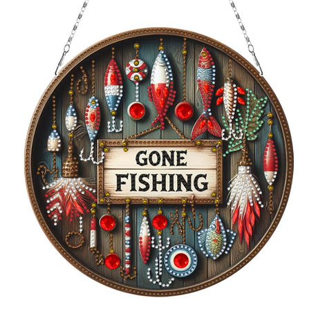 POETRYDRAW DIY Hanging Diamond Art Pendant Kit Outdoor Fishing, Special Crystal Diamonds Painting Ornament for Adults, 5D Diamond Art Suncatchers Double Sided Board Gem Painting Box Kit POETRYDRAW