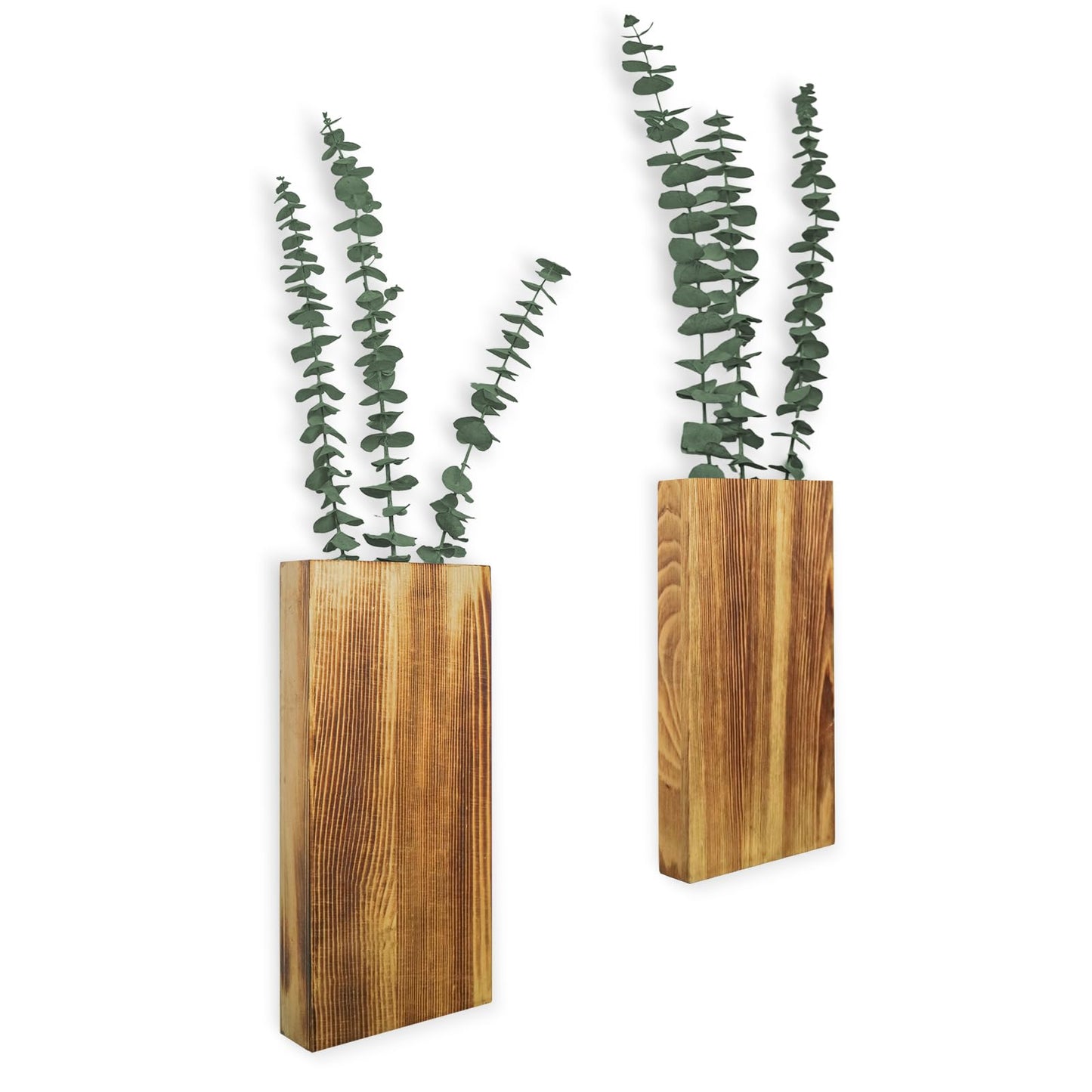 YYDBIAP Wood Wall Planter 2 Pack Indoor Plants Holder for Artificial Dried Flowers and Decorative Greenery, Modern Wooden Pocket Vase for Bedroom, Living Room, Bathroom,Wood Wall Decor (Brown - WoodArtSupply