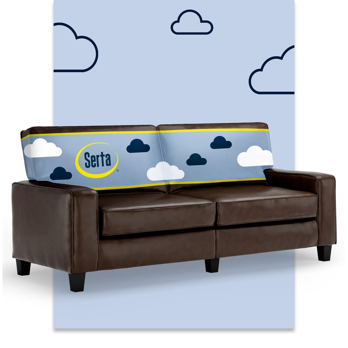 Serta Palisades 78" Track Arm Sofa, Durable Bonded Leather, Soft Pillow Back, Pocket Coil Seat Cushions, Loveseat or Couch for Small Spaces, Living Rooms or Bedrooms, Chestnut Brown Serta