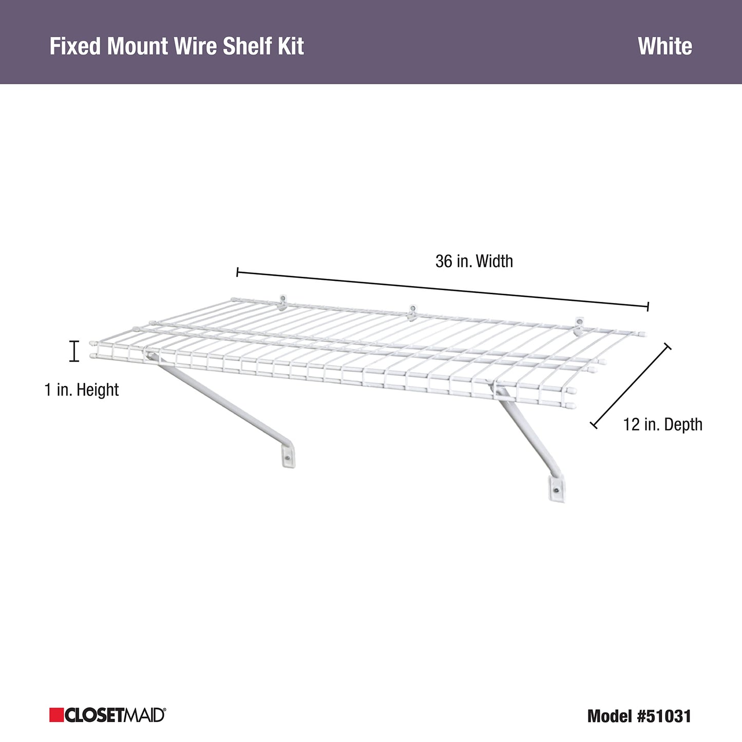 ClosetMaid Wire Shelf Kit with Hardware, 3 Ft. Wide, for Pantry, Closet, Laundry, Utility Storage, White Vinyl Finish