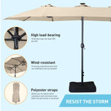 Caprihom 15ft Patio Umbrella with Base Included, Double Sided Outdoor Large Rectangular Patio Umbrella with Crank Handle, for Lawn Garden, Khaki Caprihom