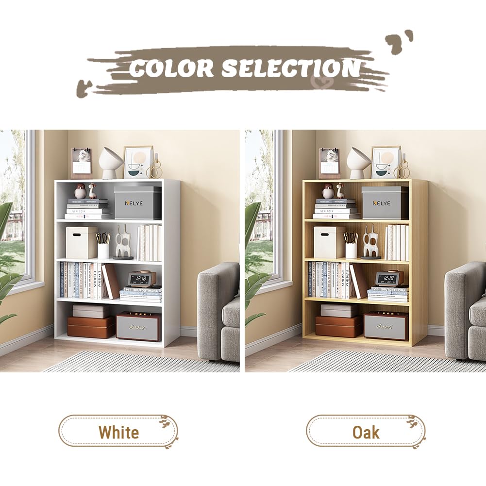 NELYE Basic Open Shelf Bookcase - 4-Tier Wooden Cube Storage Shelves Split Bookshelf, White NELYE