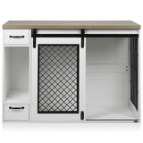 Large Dog Crate, Dog Crates for Medium Dogs, 47.2" Dog Kennel Indoor with Drawers, Feeder Bowls and Storage, 2 Sliding Doors, Heavy Duty Dog Crate Farmhouse Modern Side End Table for Small Medium Dogs okcomuy