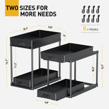 Delamu Under Sink Organizers and Storage, 2 Pack Pull Out Kitchen Bathroom Cabinet Organizer, 2 Tier Black Under Sink Storage for Bathroom Kitchen, Under Counter Storage Organizer with 8 Hooks Delamu