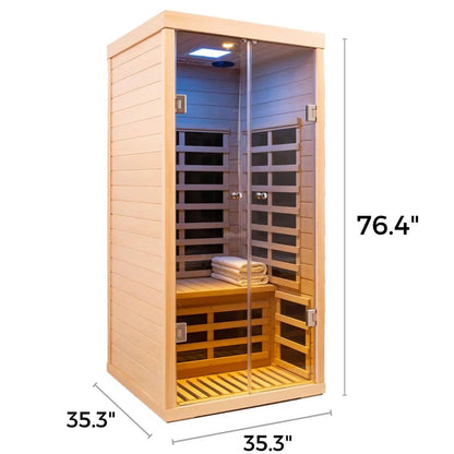 KUNSANA Hemlock Infrared Home Sauna Room 1 Person, Personal Luxury Indoor Sauna Spa, 1420w/120v Ultra Low EMF Heaters, App&LCD Panel Controls, Bluetooth Speakers, Chromotherapy Lights, Reading Lights