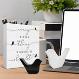 Every Little Thing is Gonna Be Alright Birds Wooden Box Sign Farmhouse Wood Box Sign Spring Art Blocks Desk Shelf Tabletop Home Decor (with 2 Wood Bird Statues) Bifez
