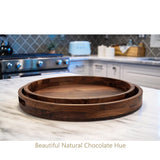 MAGIGO 16 Inches Extra Large Round Black Walnut Wood Ottoman Tray with Handles, Serve Tea, Coffee or Breakfast in Bed, Classic Circular Wooden Decorative Serving Tray MAGIGO