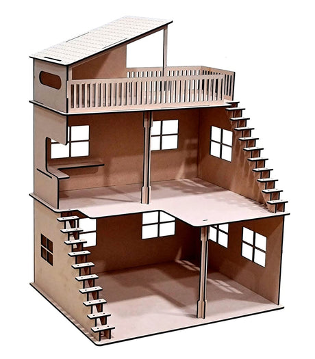 StonKraft Wooden Doll House Dollhouse - Home Decor, Construction Toy, Modeling Kit, School Project - Easy to Assemble 3D Puzzle StonKraft