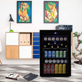Kismile 4.5 Cu.ft Beverage Refrigerator and Cooler, 145 Can Mini Fridge Glass Door,Digital Temperature Display for Soda, Beer or Wine, Small Drink Dispenser Cooler for Home, Office or Bar(Black) Kismile