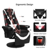 Modern-Depo Queen Throne Racing Gaming Chair, Comfortable Ergonomic Recliner, High Back Swivel Chair with RGB Lights, Footrest, Backrest, Massage Lumbar Support, Headrest and Cupholders, Black White Modern-Depo