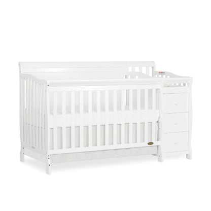 Dream On Me 5-in-1 Brody Full Panel Convertible Crib in White with Changer, Spacious Drawers, Detachable Changing -Table, 1''Changing Pad