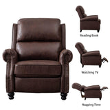 CANMOV Pushback Recliner Chair Faux Leather Armchair Push Back Recliner with Rivet Decoration Single Sofa Accent Chair for Living Room, Reddish Brown CANMOV