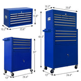 Kirmosal 13-Drawer Tool Chest with Double Door Handle,2 in 1 Detachable Rolling Tool Chests with Wheels and Drawers,Large Tool Box with Lock,Mobile Steel Tool Cabinet Storage (Blue) Kirmosal