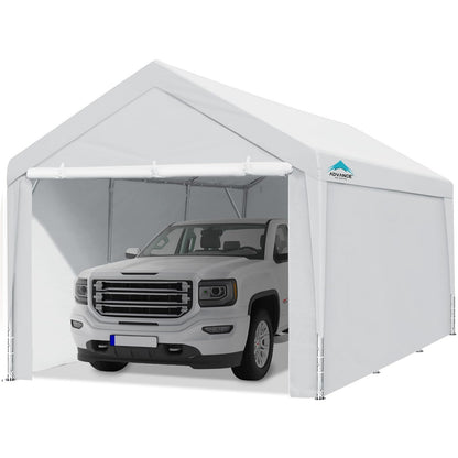 ADVANCE OUTDOOR 10x20 ft Heavy Duty Carport with Removable Sidewalls and Doors, Adjustable Height, Car Canopy Garage Party Tent Boat Shelter with 8 Reinforced Poles and 4 Sandbags, White