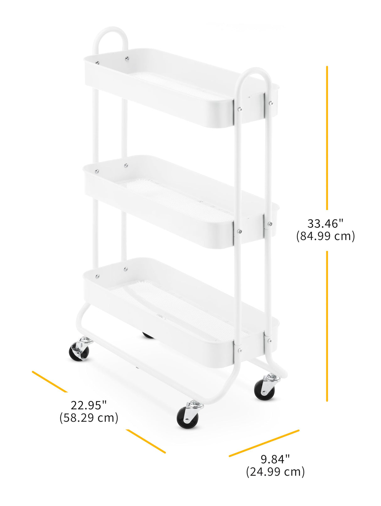 Whitmor 3-Tier Slim Cart - Kitchen, Pantry, Bathroom Rolling Storage Cart - White Whitmor